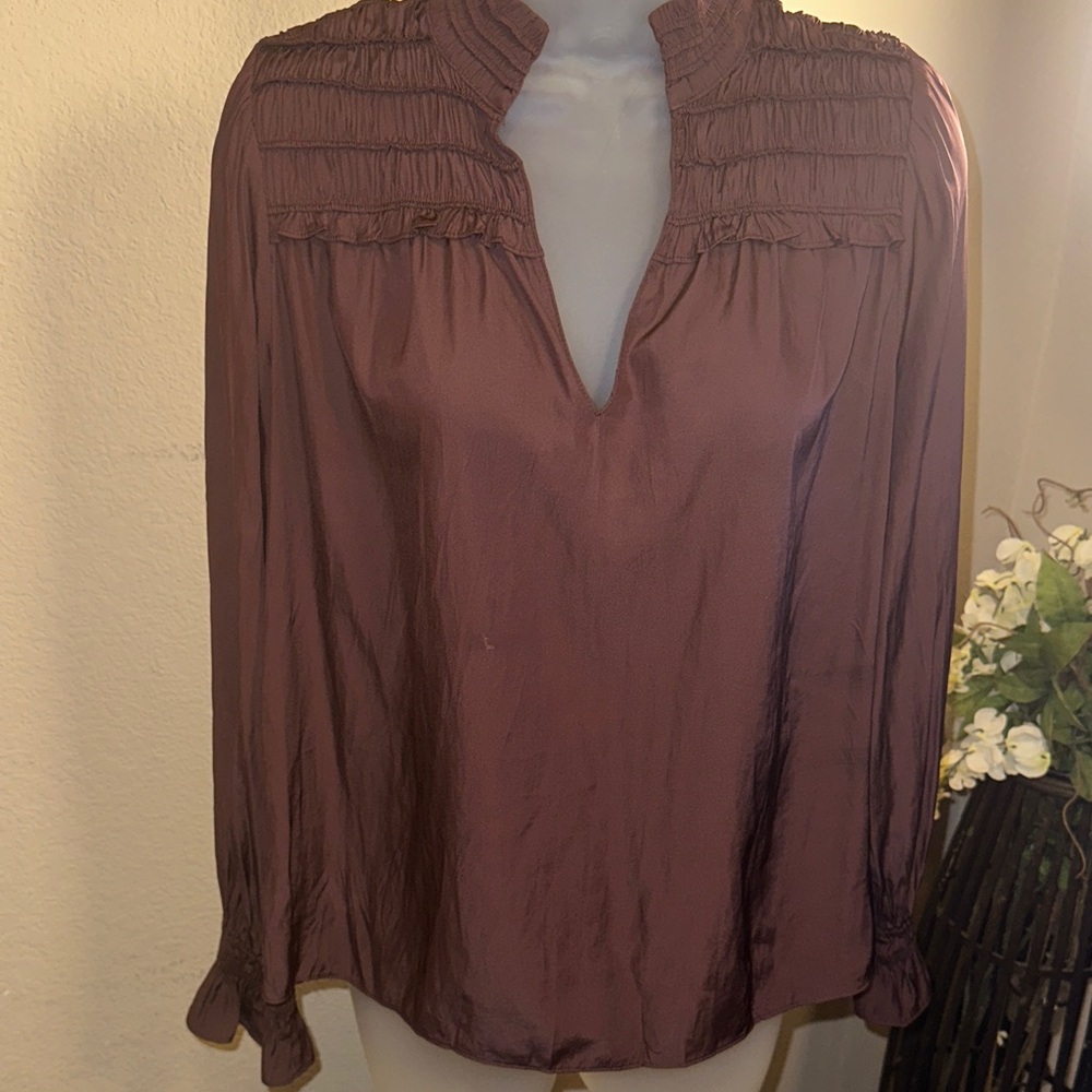 Current Air Deep Brown Gathered Blouse size small box 1 - Picture 2 of 9